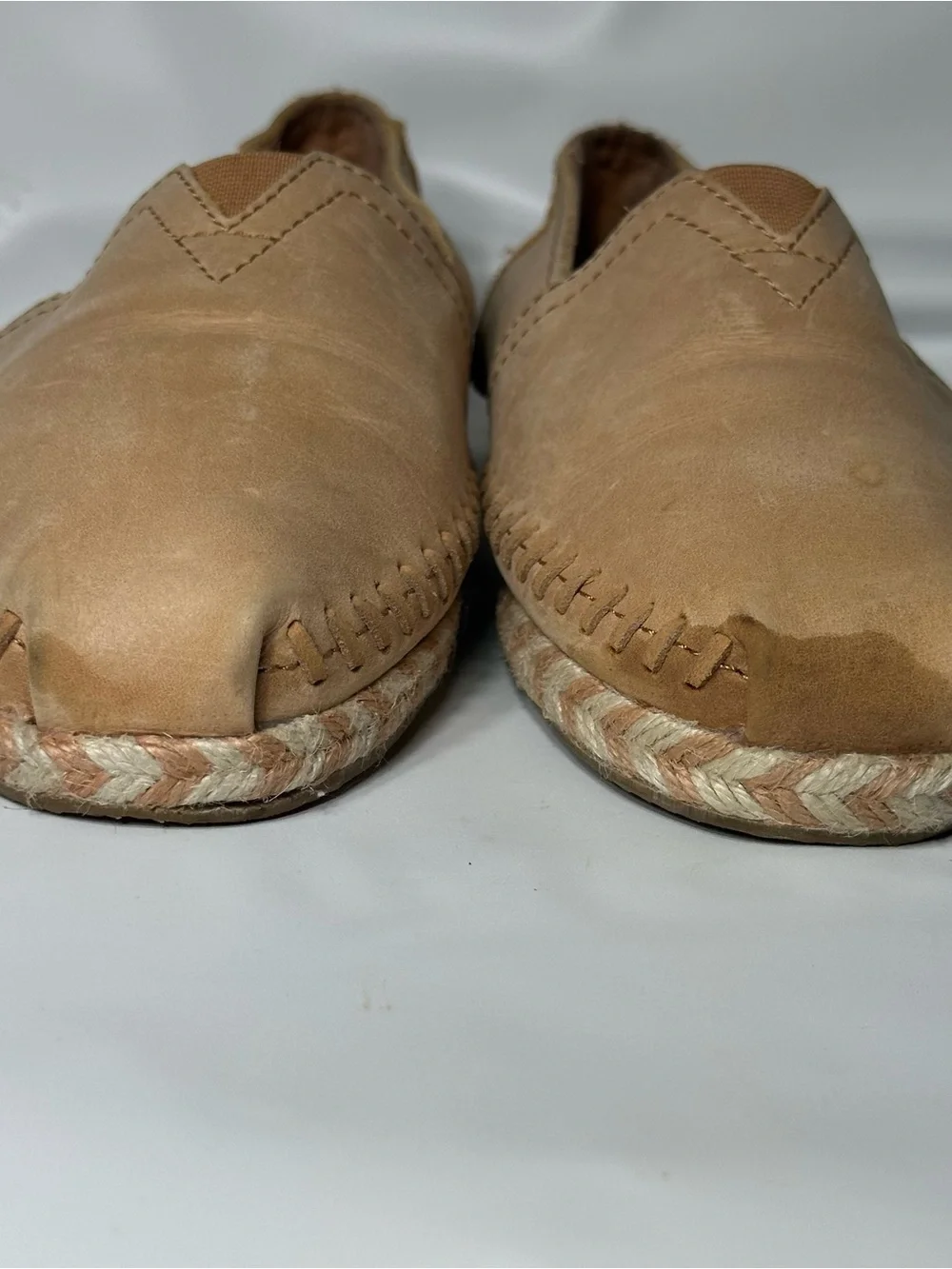 TOMS Tan Leather Alpargata Slip-On Espadrille Shoes